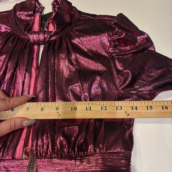 NWT Mac Duggal 30758 Rose Metallic Keyhole Long Sleeve Pleated Maxi Dress Sz XS - Picture 13 of 15